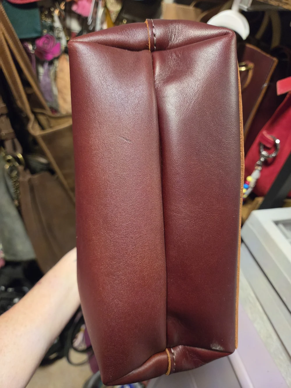 Portland Leather Mini Snap Crossbody Tote-Cognac